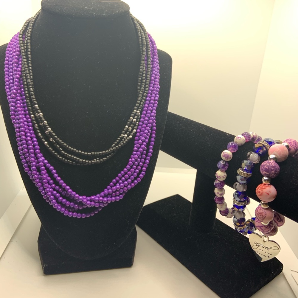2 necklaces and 3 bracelets
